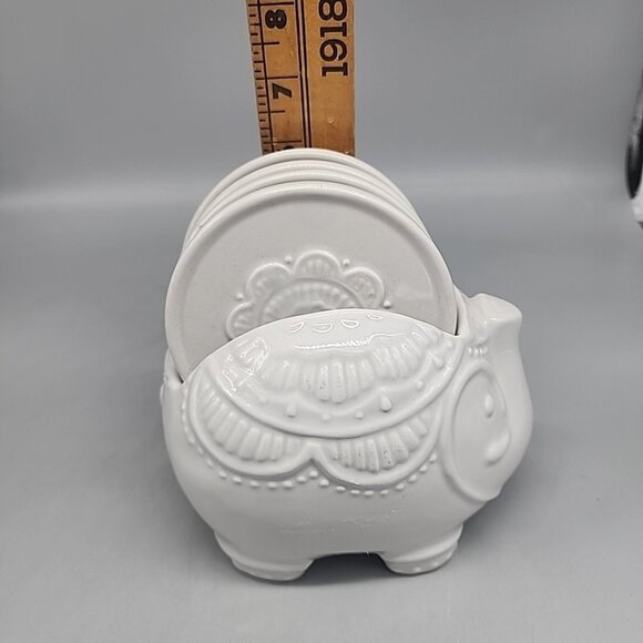 Elephant Ceramic Safari Stand w/coaster Set of 4 Gray - Picture 4 of 4